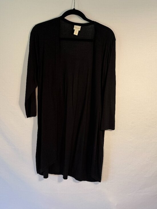 Chico's Sweaters - Chico's Black‎ Open Front Cardigan Longline 3/4 Sleeve Lightweight Sz 2 L